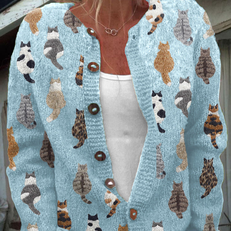 Cosy Cat Print Button-Front Knit Cardigan – product image 3