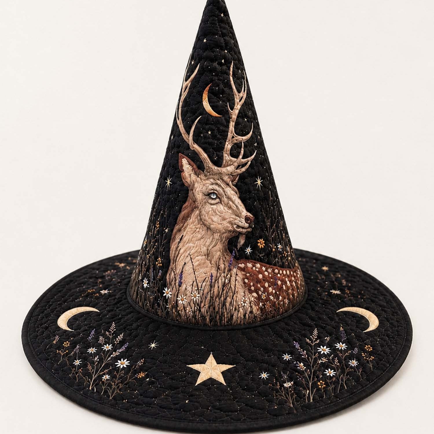Quilted Witch Hat – Mystical Stag in a Dark Style – product image 1