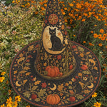 Quilted Witch Hat – Black Cat, Pumpkins and Stars – product image 1