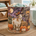 Quilted Laundry Basket – Witch Goat in a Pumpkin Patch – product image 1