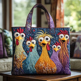 Handcrafted Quilted Tote Bag - Five Colourful Hens