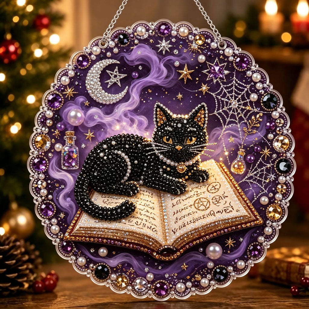 Mystic Spellbook Cat – DIY Diamond Art Hanging Decoration – product image 1