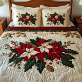 3-Piece Quilted Bedding Set | Poinsettia Charm
