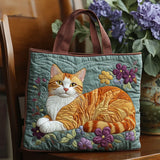 Handcrafted Quilted Tote Bag - Ginger Cat