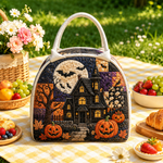 Quilted Lunch Bag – Haunted House and Full Moon – product image 1