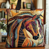 Handcrafted Quilted Tote Bag - Horse in a Colourful Mosaic