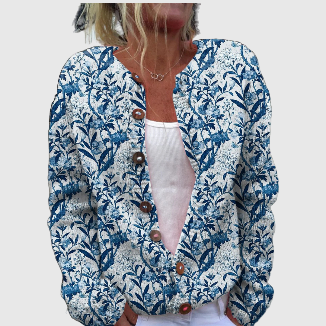 Cardigan with Blue Leaf Pattern – product image 1