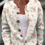 Vintage Rose Print Knit Cardigan with Tortoiseshell-Style Buttons – product image 1