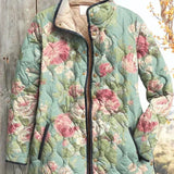 Quilted Jacket with Large Roses in Sage – product image 2