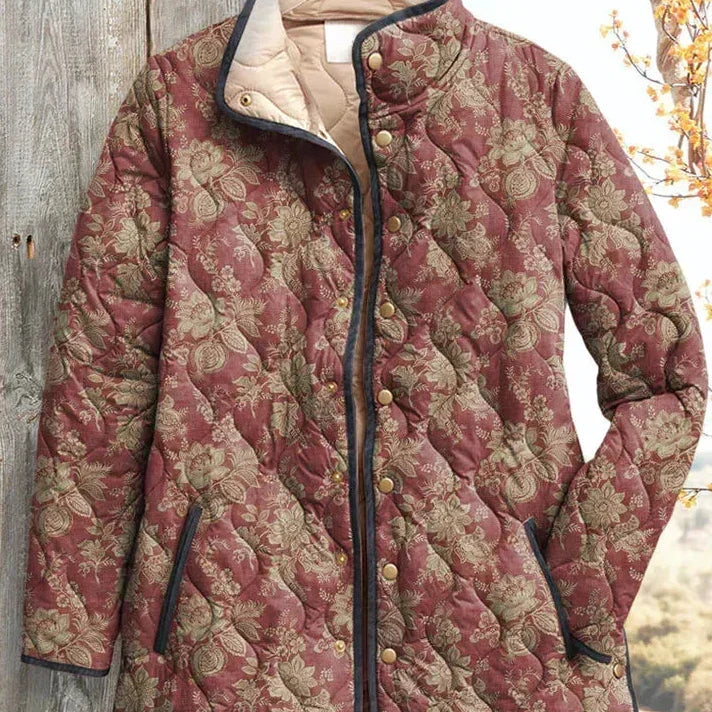 Quilted Jacket with Flowers in Rust Red – product image 2