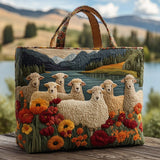Handcrafted Quilted Tote Bag - Sheep by the Lake