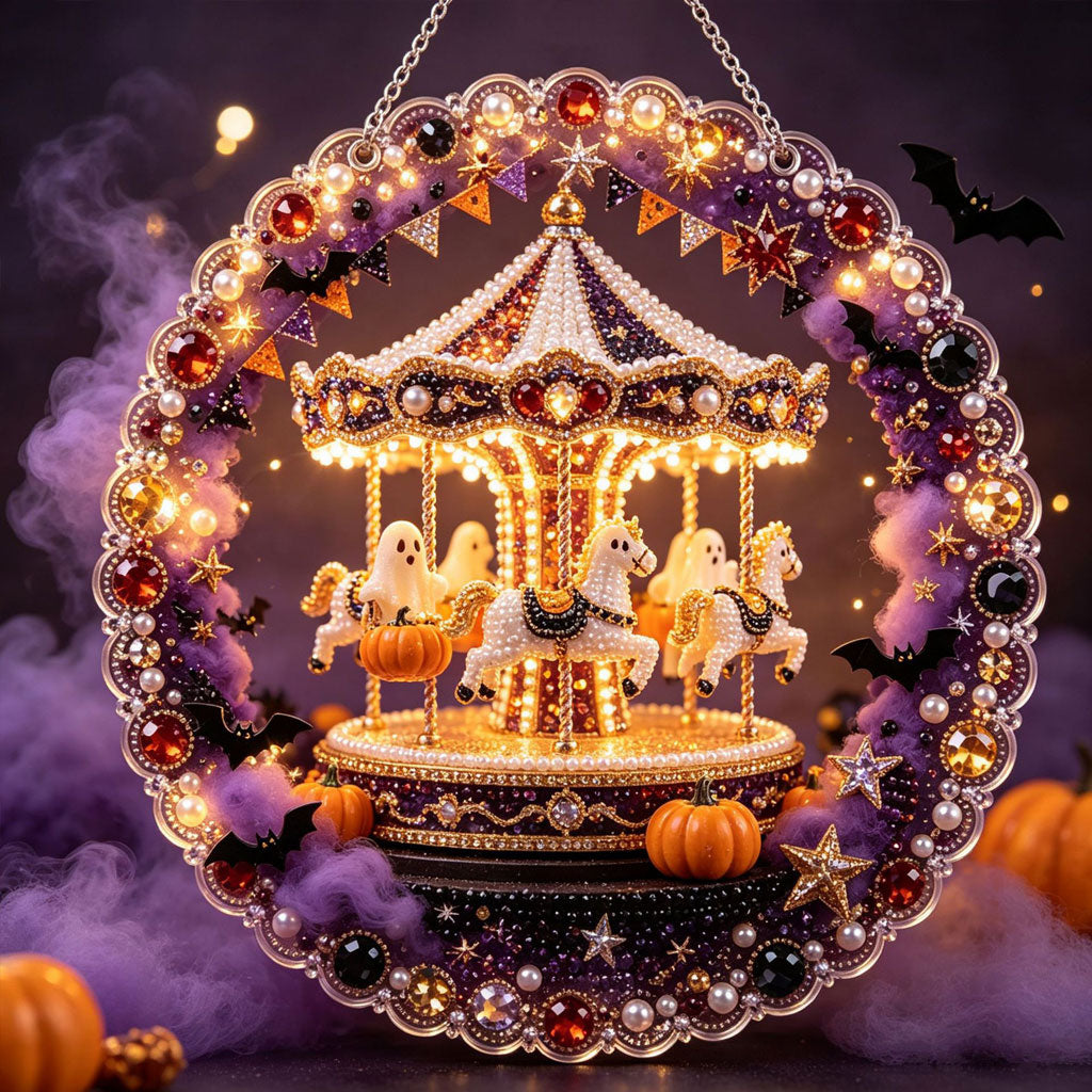 Spooky Ghost Carousel – DIY Diamond Art Hanging Decoration – product image 1