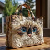 Handcrafted Quilted Tote Bag - Blue-Eyed White Cat