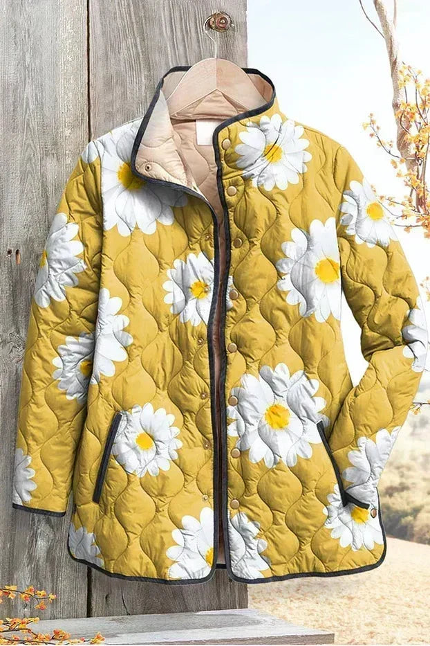 Quilted Jacket with Daisies in Yellow – product image 2