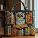 Handcrafted Quilted Tote Bag - Reading Owl Among Antique Books