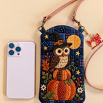 Slim Quilted Phone Crossbody Bag – Owl and Pumpkins in the Moonlight – product image 1