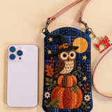 Slim Quilted Phone Crossbody Bag – Owl and Pumpkins in the Moonlight – product image 1