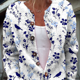 Vintage Bird and Floral Print Button-Front Knit Cardigan – product image 1