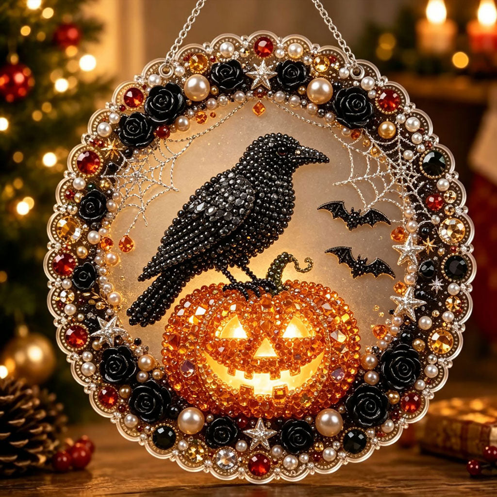 Raven Pumpkin Night – DIY Diamond Art Hanging Decoration – product image 1