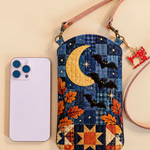 Slim Quilted Phone Crossbody Bag – Bat and Crescent Moon – product image 1