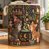 Quilted Laundry Basket – Witch Cats on Potion Night – product image 1