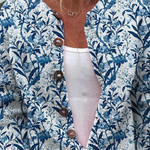 Vintage Blue and White Botanical Button-Front Knit Cardigan – product image 2