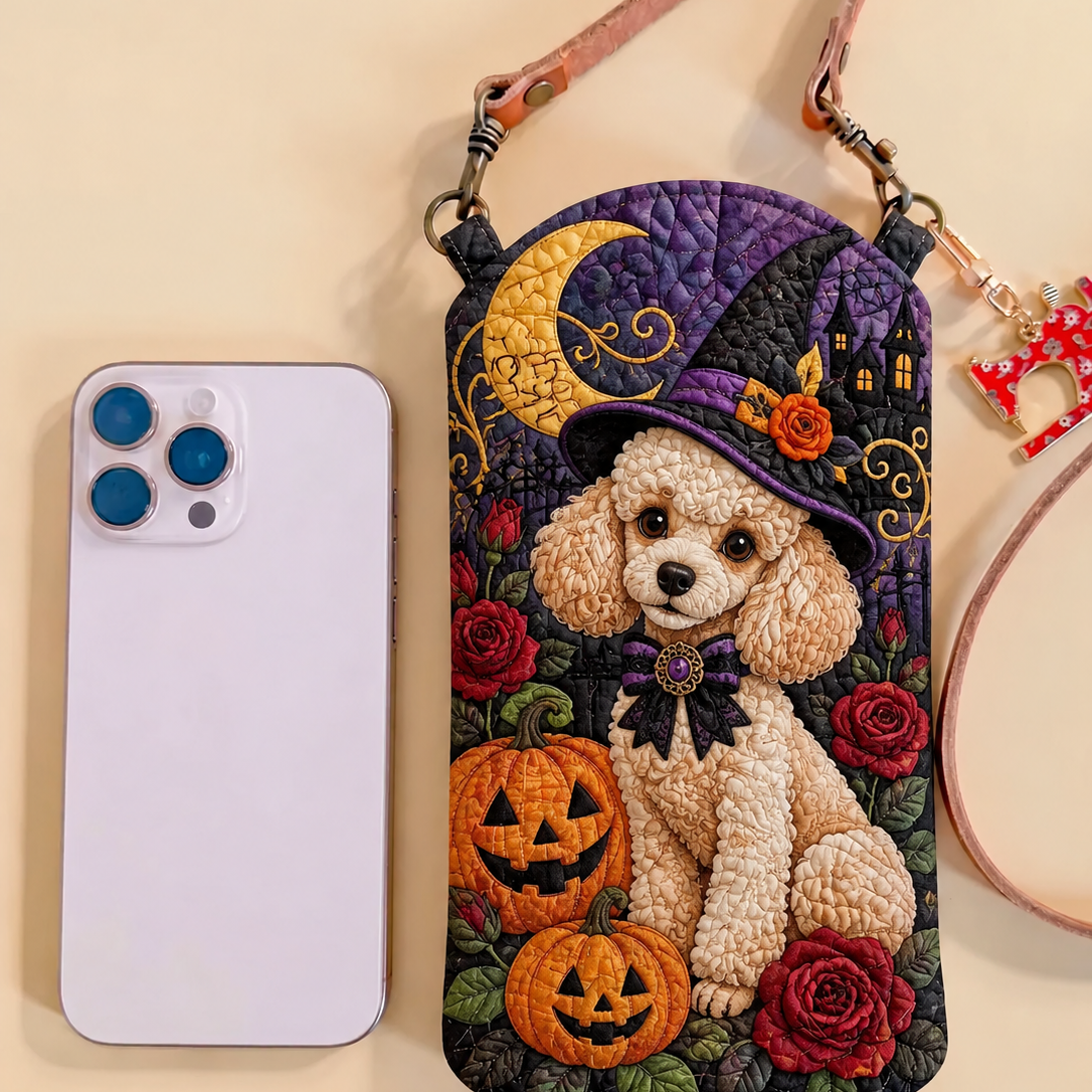 Slim Quilted Phone Crossbody Bag – Puppy with Witch Hat for Halloween – product image 1