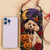 Slim Quilted Phone Crossbody Bag – Puppy with Witch Hat for Halloween – product image 1