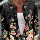 Vintage Floral Knit Cardigan in Pink, Cream and Sage on Black – product image 1