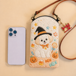 Slim Quilted Phone Crossbody Bag – Puppy with Witch Hat and Sweets – product image 1