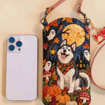 Slim Quilted Phone Crossbody Bag – Halloween Husky in the Moonlight – product image 1