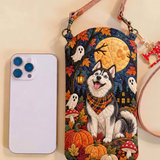 Slim Quilted Phone Crossbody Bag – Halloween Husky in the Moonlight – product image 1