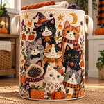 Quilted Laundry Basket – Cats at a Halloween Party – product image 1