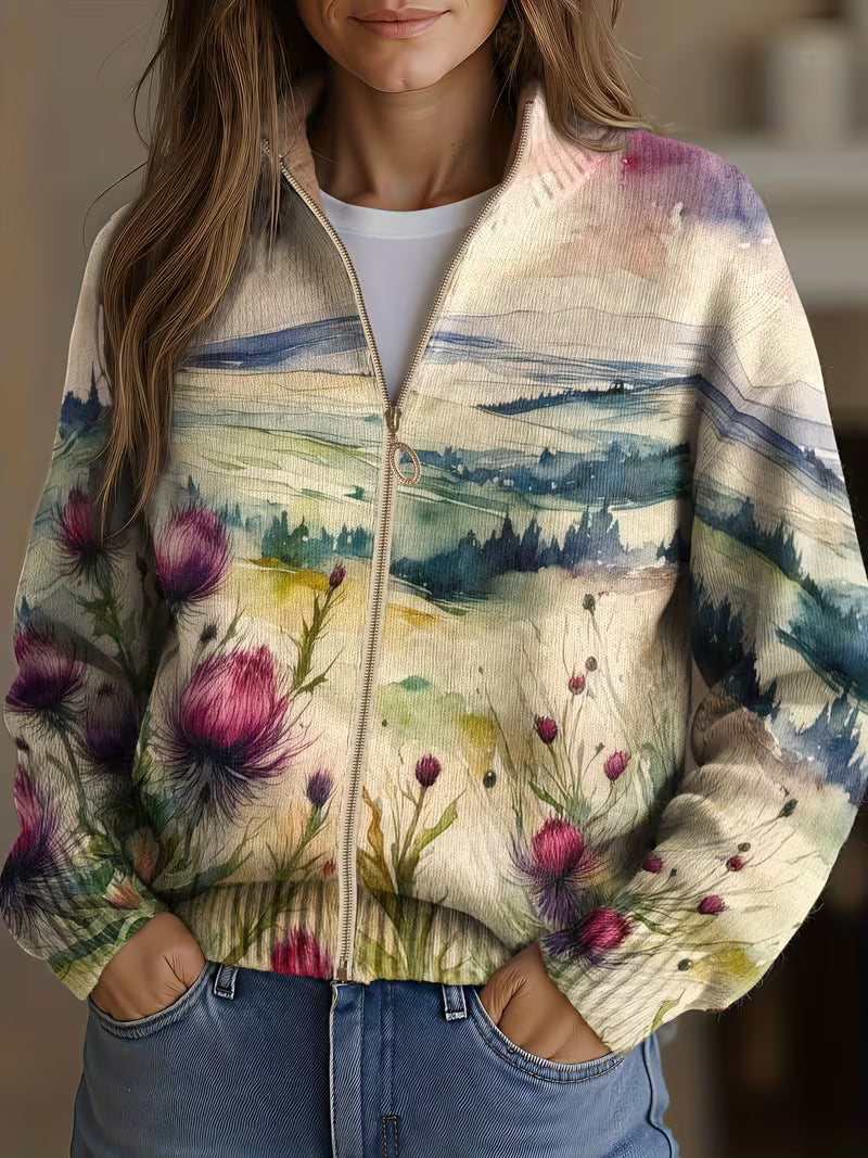Zip Cardigan with Landscape Motif – product image 1