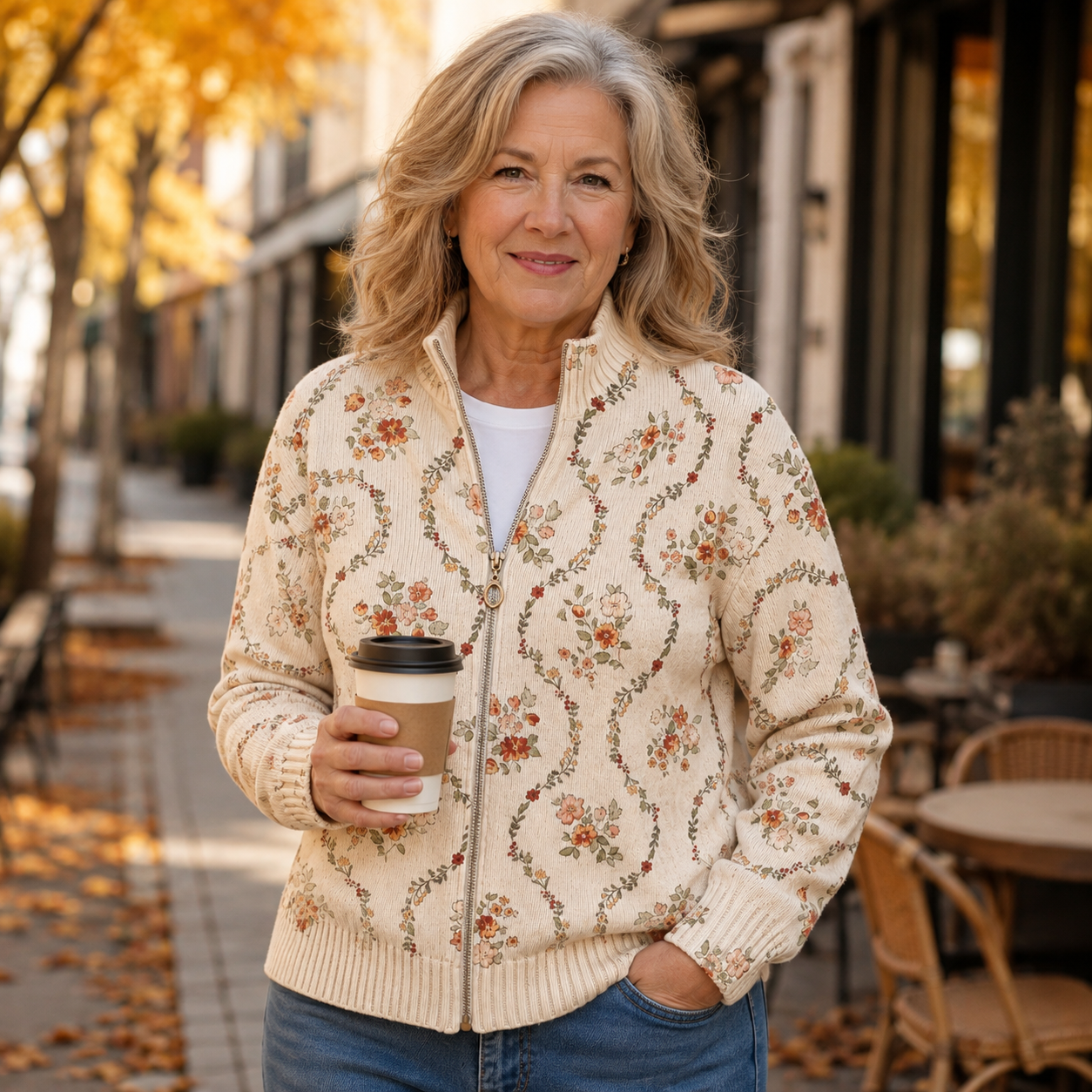Zip Cardigan with Floral Vines – product image 3