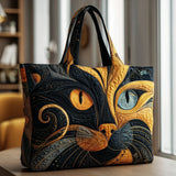 Handcrafted Quilted Tote Bag - Mystical Cat