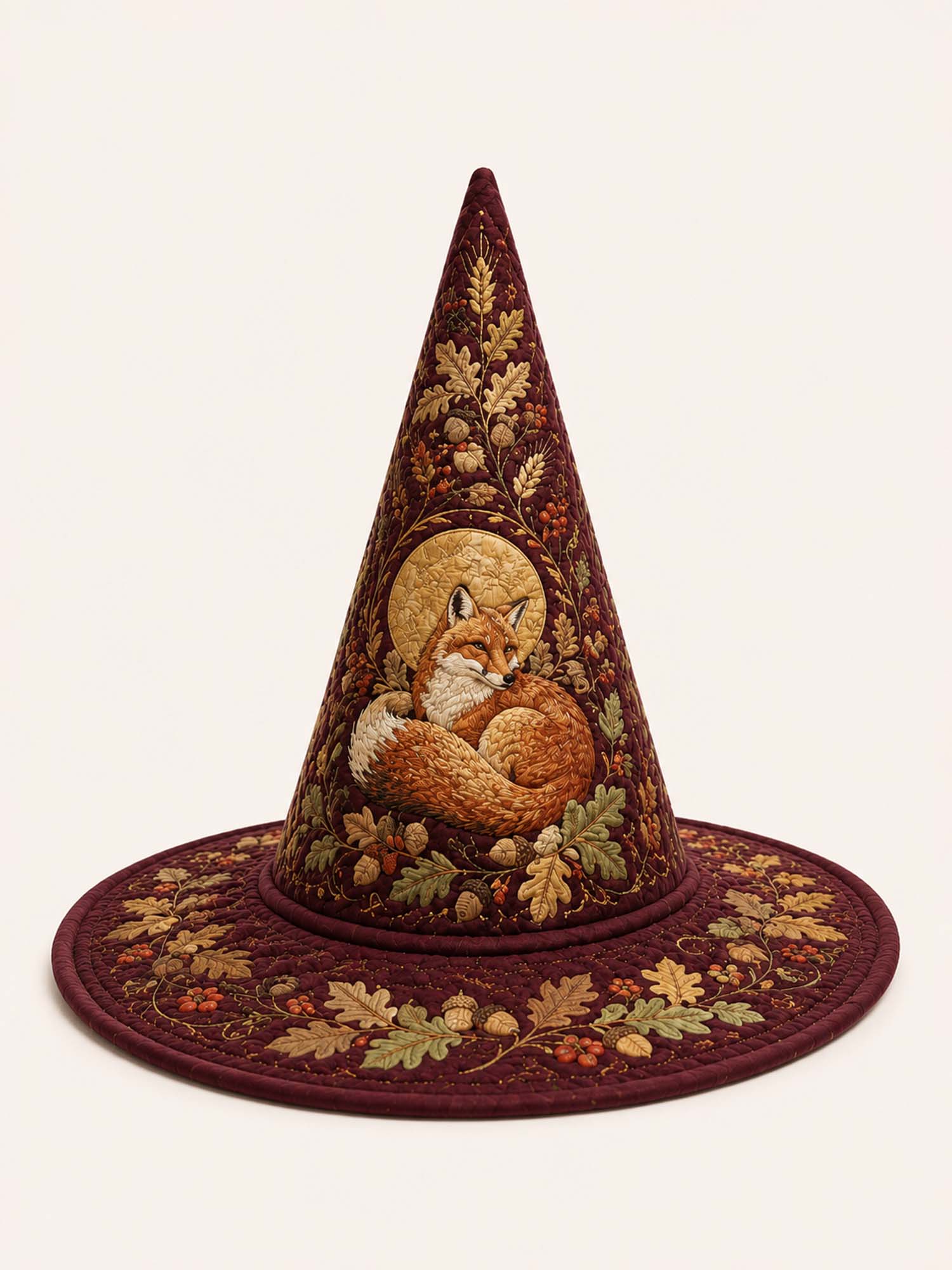 Quilted Witch Hat – Autumn Fox by a Woodland Cottage – product image 1