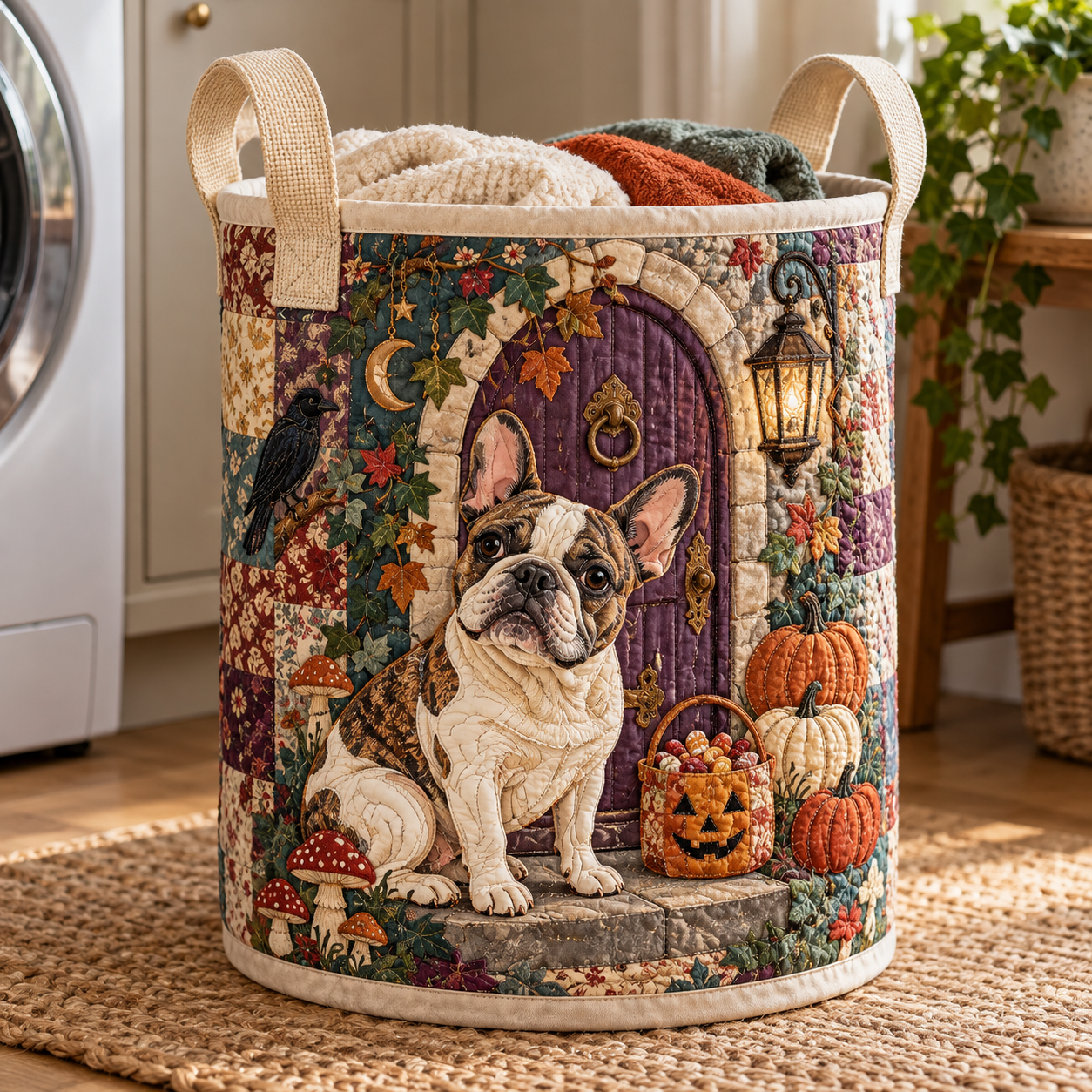 Quilted Laundry Basket – French Bulldog by the Haunted House – product image 1