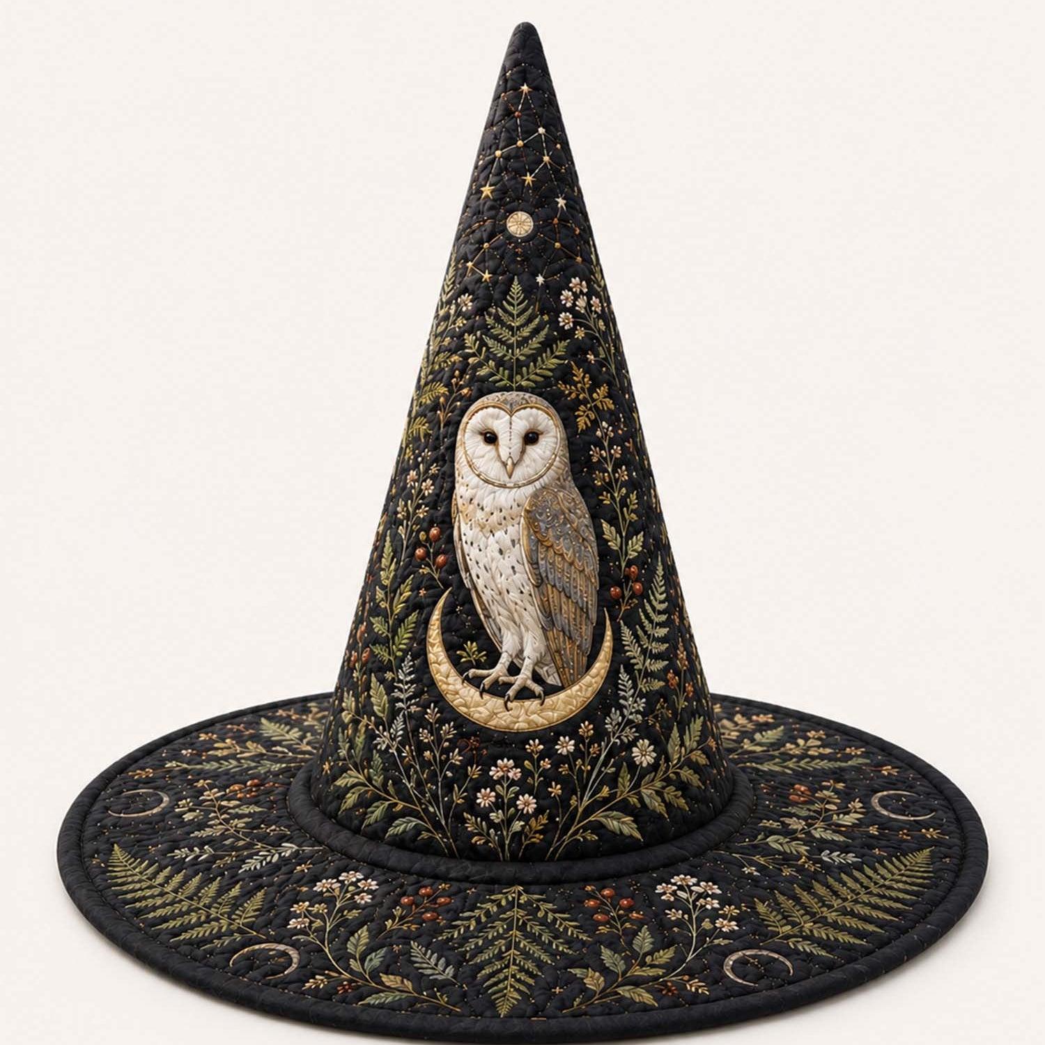 Quilted Witch Hat – Owl in a Dark Forest by Moonlight – product image 1
