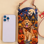 Slim Quilted Phone Crossbody Bag – Golden Retriever on Pumpkin Night – product image 1