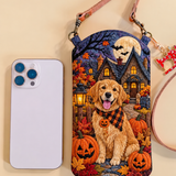 Slim Quilted Phone Crossbody Bag – Golden Retriever on Pumpkin Night – product image 1