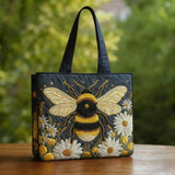 Handcrafted Quilted Tote Bag - Bee with Daisies and Stars