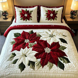 3-Piece Quilted Bedding Set | Winter Poinsettia