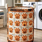 Quilted Laundry Basket – Halloween Pumpkins and Paw Prints – product image 1