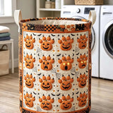 Quilted Laundry Basket – Halloween Pumpkins and Paw Prints – product image 1