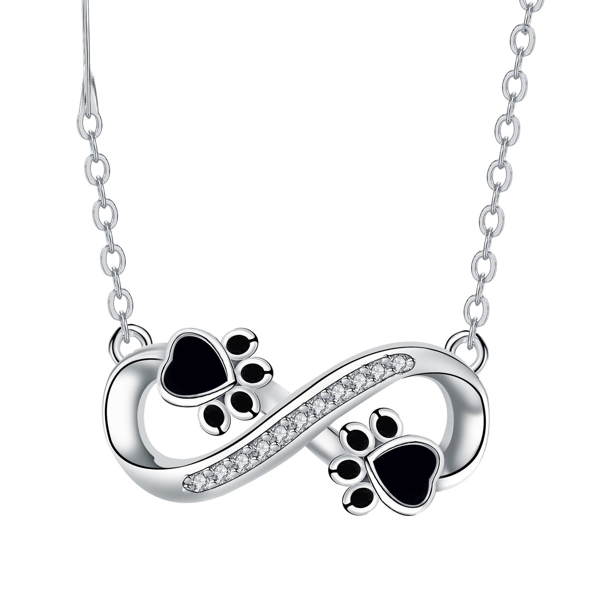 Infinity Paw Print Necklace with Cubic Zirconia, view 5