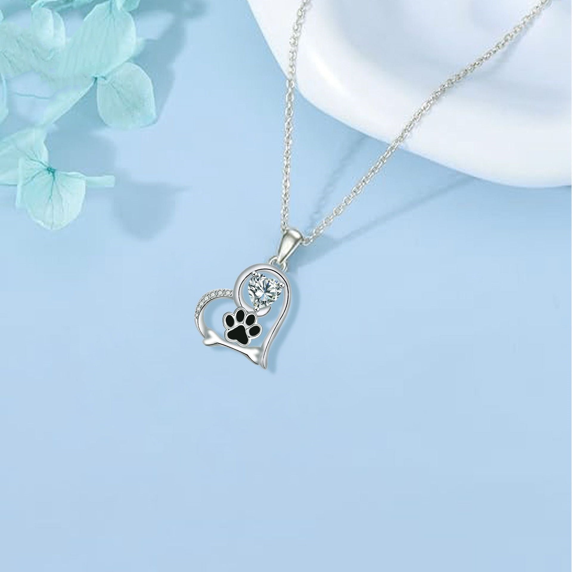 Paw Print Necklace with Cubic Zirconia, view 3