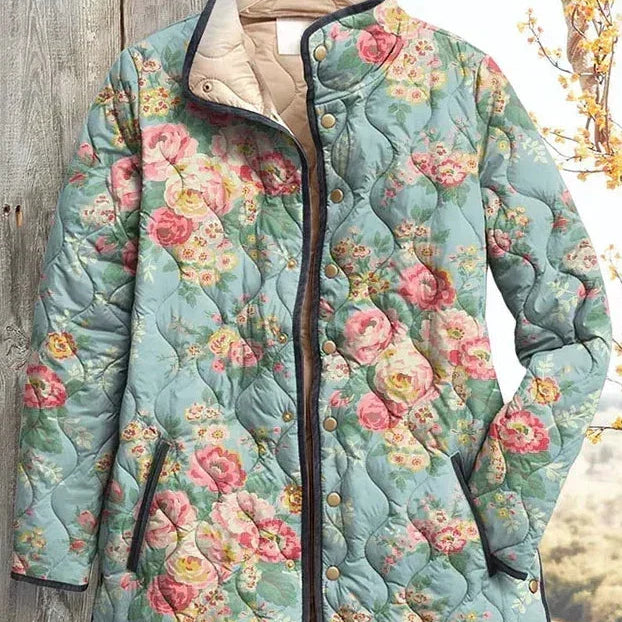 Quilted Jacket with Roses on Mint – product image 2