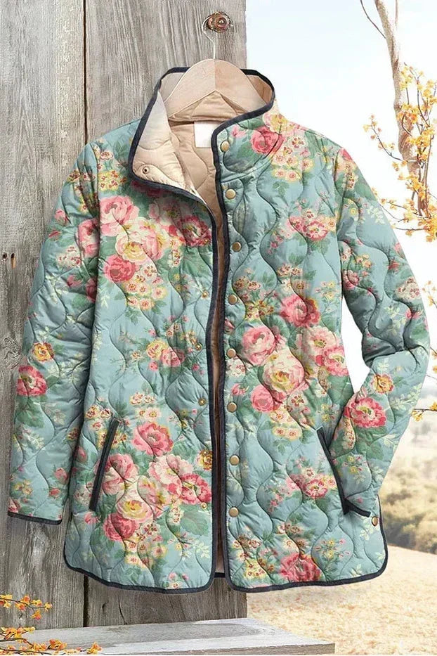 Quilted Jacket with Roses on Mint – product image 2