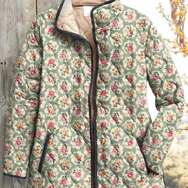 Quilted Jacket with Roses on Sage – product image 2